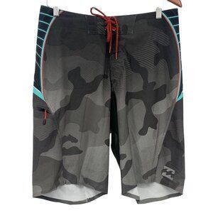 Billabong Mens Camo Stripe Size 32 Surf Swim Boardshorts  Gray EUC